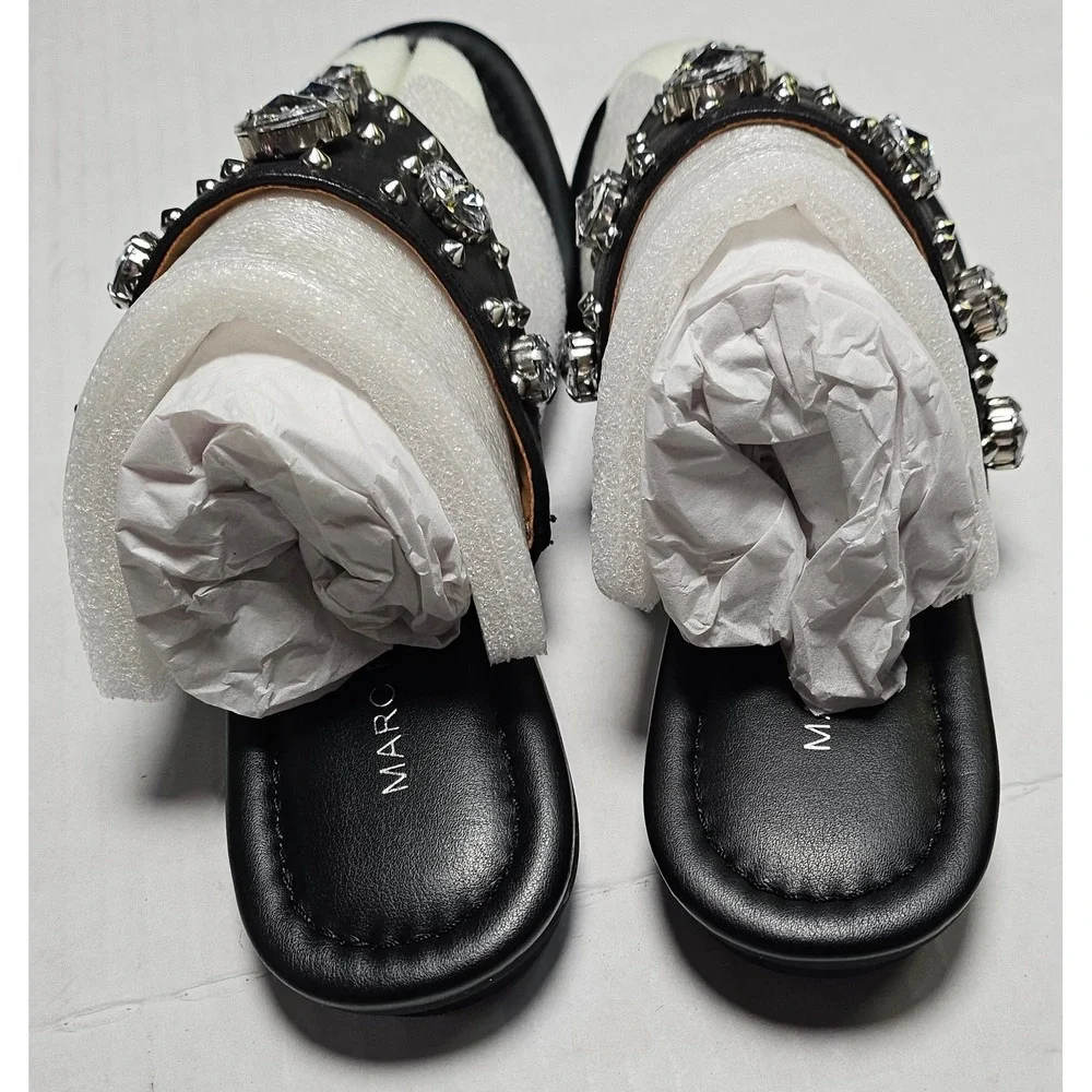 Marc Fisher‎ Womens Black Crystal Studded Thong Sandals Flat Slide Shoes 5.5M